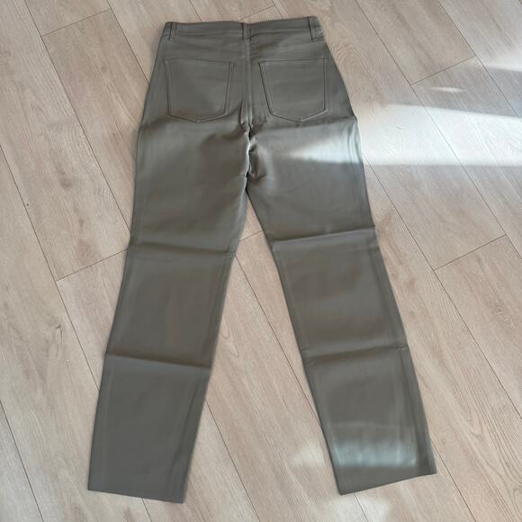 Express Women's Khaki Super High Rise Modern Straight Faux Leather Pants Sz 12L - Picture 2 of 10
